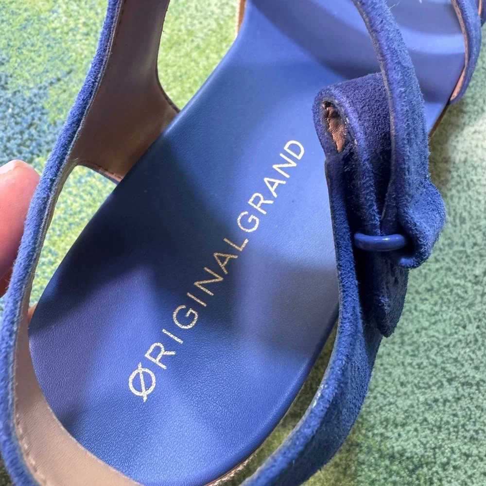 Cole Haan OriginalGrand Blue Suede Platform Wedge Sandals W32542 Womens 8.5 B